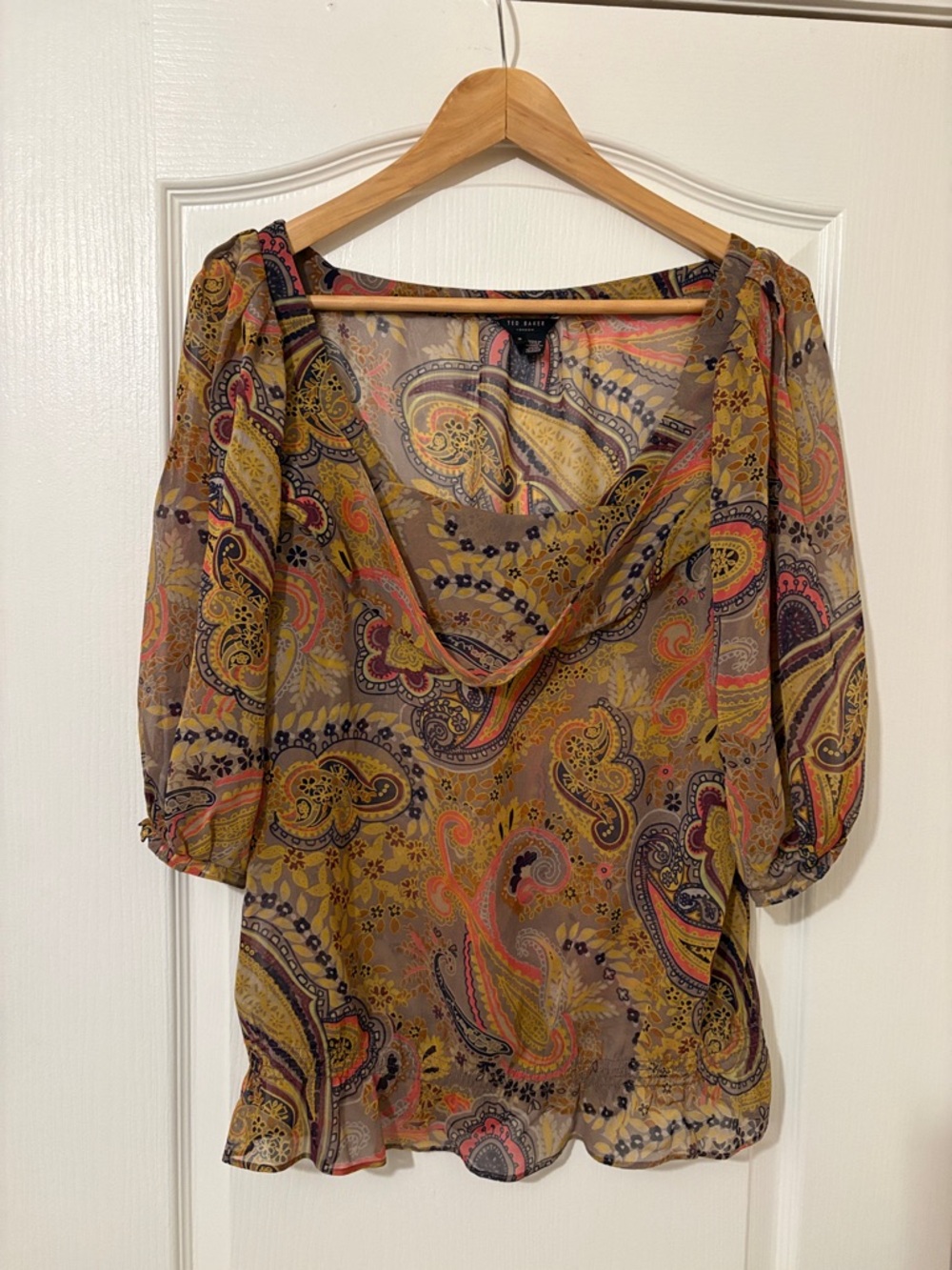 Ted Baker Paisley Sheer Blouse - Mustard Multi Paisley